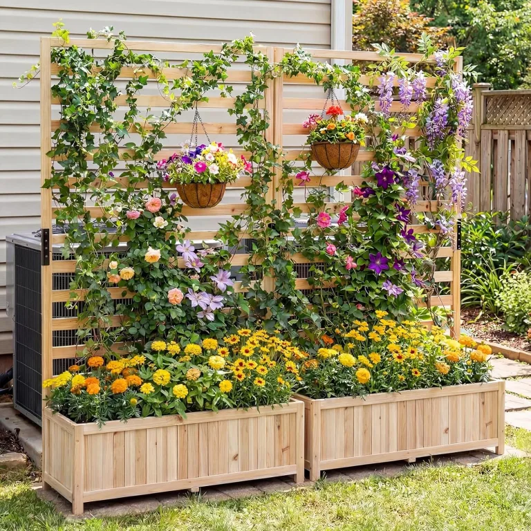 COSTWAY Blumenkasten mit Rankgitter, Pflanzkasten für Kletterpflanzen, Hochbeet mit Spalier, Liner & Entwässerung, Blumenkübel für Garten Balkon, Gartenspalier Rankkasten Holz, 90x35x150cm (Natur) – Bild 10
