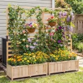 COSTWAY Blumenkasten mit Rankgitter, Pflanzkasten für Kletterpflanzen, Hochbeet mit Spalier, Liner & Entwässerung, Blumenkübel für Garten Balkon, Gartenspalier Rankkasten Holz, 90x35x150cm (Natur) - Thumbnail 10