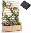COSTWAY Blumenkasten mit Rankgitter, Pflanzkasten für Kletterpflanzen, Hochbeet mit Spalier, Liner & Entwässerung, Blumenkübel für Garten Balkon, Gartenspalier Rankkasten Holz, 90x35x150cm (Natur) - Thumbnail 1