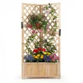 COSTWAY Blumenkasten mit Rankgitter, Pflanzkasten Eck aus Holz, Pflanzkübel mit Sichtschutz, Hochbeet mit Spalier & Drainageloch, Blumenkübel für Kletterpflanzen Garten Hof Balkon, 55x55x140 cm, Braun - Thumbnail 10