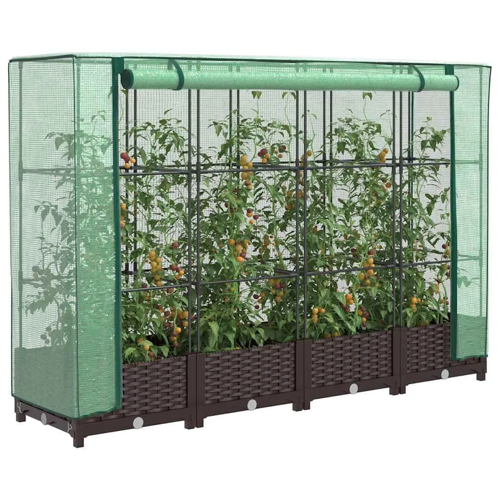 Hochbeet mit Gewächshaus-Aufsatz Rattan-Optik 160x40x123 cm, Raised Garden Bed aus PP & Eisen, platzsparendes Kräuter- & Tomatenbeet für Balkon, Terrasse und Garten - Bild 1