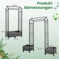 COSTWAY Blumenkasten mit Rankgitter & hängendem Dach, 163 cm, 2 in 1 Rosenbogen mit 2 Pflanzkästen, Gartenbogen auf Rollen, Metall & PP-Rattan, Rankkasten mit Spalier, für Kletterpflanzen (Grau) - Thumbnail 6