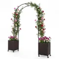 COSTWAY Blumenkasten mit Rankgitter & hängendem Dach, 163 cm, 2 in 1 Rosenbogen mit 2 Pflanzkästen, Gartenbogen auf Rollen, Metall & PP-Rattan, Rankkasten mit Spalier, für Kletterpflanzen (Grau) - Thumbnail 10