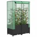 Hochbeet Gewächshaus 80x40x138 cm Schwarz Rattanoptik, Raised Garden Box mit Eisenrohr PE-Schutzplane Tomatenhaus Balkon Terrasse Garten - Thumbnail 1