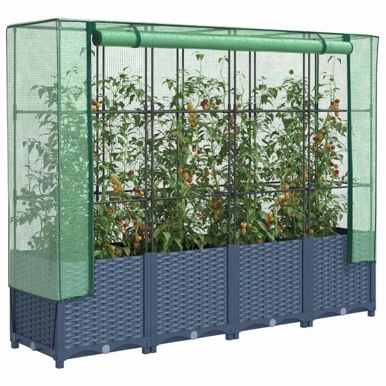 Hochbeet mit Gewächshaus 160x40x138 cm Rattanoptik, Raised Garden Bed aus PP & Eisenrohr, platzsparendes PflanzgefäÃŸ für Balkon, Terrasse und Garten, modernes Kräuter- & Blumenbeet – Bild 1