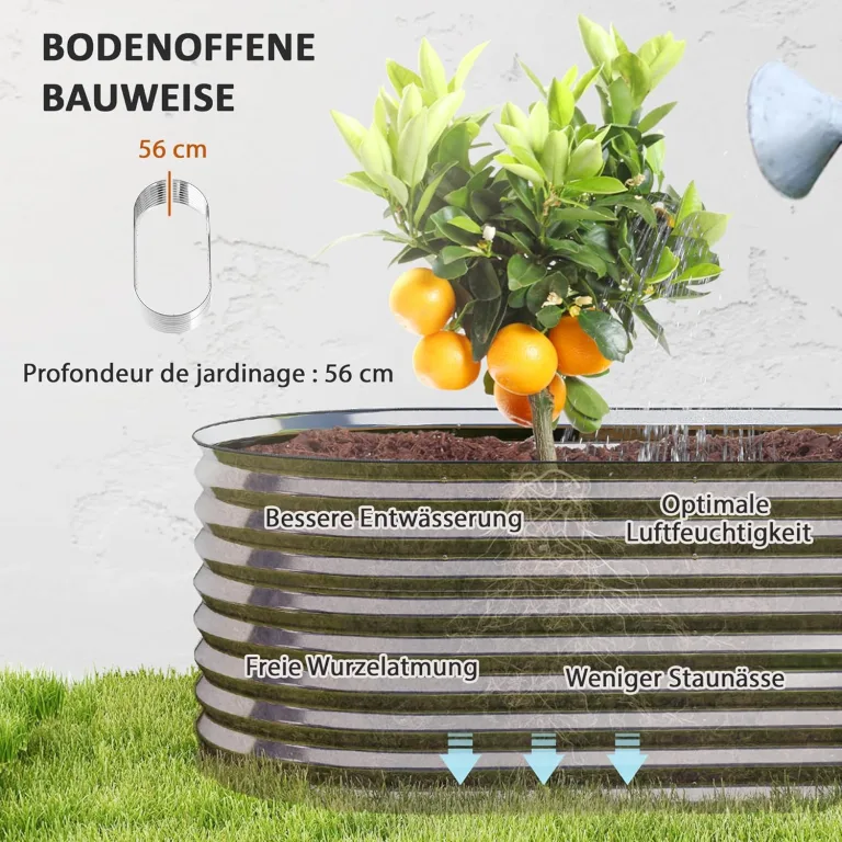 Outsunny Hochbeet aus Stahl, Pflanzbeet Frühbeet Gartenbeet stapelbar Blumenkasten steckbar Pflanzkasten 160x80x56cm Gemüsebeet für Garten Balkon Terrasse, Pflanzkübel für Blumen, Pflanzen – Bild 6
