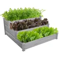 Yaheetech 3 Stufiges Hochbeet Holz Balkon Garten Kräuterbeet Frühbeet Gartenbeet Pflanzenbeet Stufenbeet Blumentreppe stapelbar 120 x 120 x 56cm Grau - Thumbnail 1