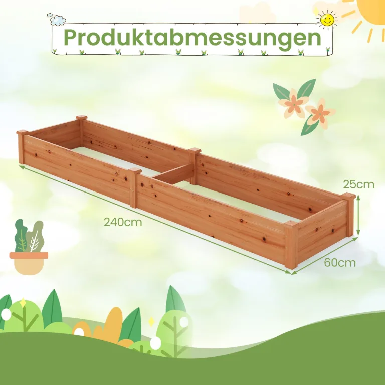 COSTWAY Hochbeet Gartenbeet Holz, 240 x 60 x 25 cm, Pflanzkasten für Gemüse, Blumen, Kräuter, Früchte, Blumenkasten Blumenbeet Kräuterbeet Pflanzbeet, für Hinterhof, Garten, Rasen (Orange) – Bild 3