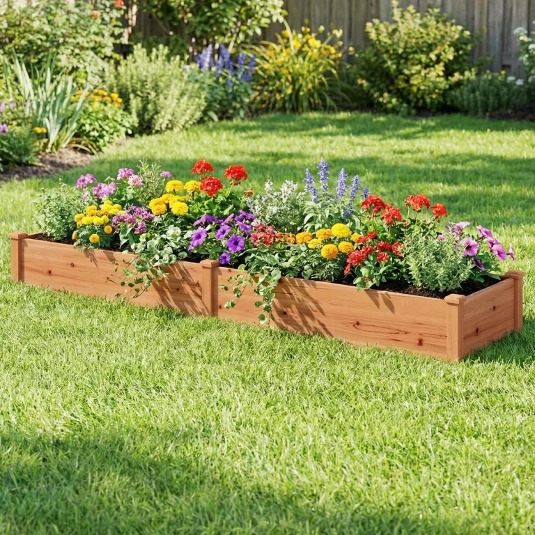 COSTWAY Hochbeet Gartenbeet Holz, 240 x 60 x 25 cm, Pflanzkasten für Gemüse, Blumen, Kräuter, Früchte, Blumenkasten Blumenbeet Kräuterbeet Pflanzbeet, für Hinterhof, Garten, Rasen (Orange) – Bild 8