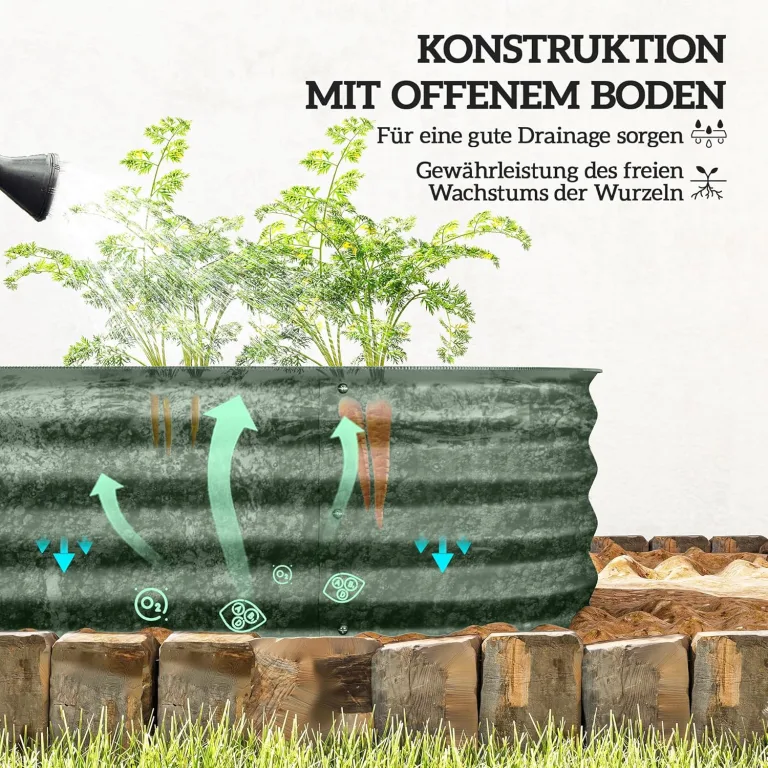 Outsunny Hochbeet Metall, Pflanzkasten, Gemüsebeet, DIY Blumenkasten mit offenem Boden, Kräuterbeet für Garten, Balkon, Grün 150 x 62 x 30 cm – Bild 4