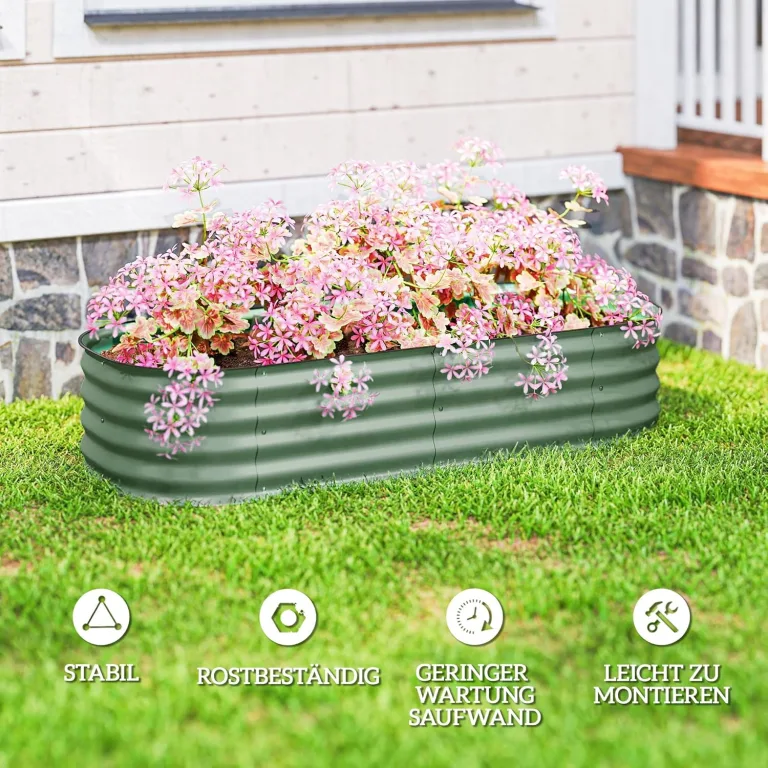 Outsunny Hochbeet Metall, Pflanzkasten, Gemüsebeet, DIY Blumenkasten mit offenem Boden, Kräuterbeet für Garten, Balkon, Grün 150 x 62 x 30 cm – Bild 6
