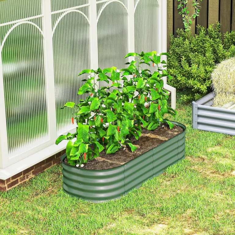 Outsunny Hochbeet Metall, Pflanzkasten, Gemüsebeet, DIY Blumenkasten mit offenem Boden, Kräuterbeet für Garten, Balkon, Grün 150 x 62 x 30 cm – Bild 8