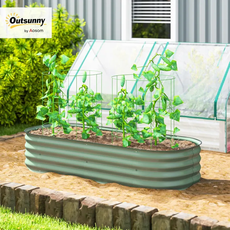 Outsunny Hochbeet Metall, Pflanzkasten, Gemüsebeet, DIY Blumenkasten mit offenem Boden, Kräuterbeet für Garten, Balkon, Grün 150 x 62 x 30 cm – Bild 2