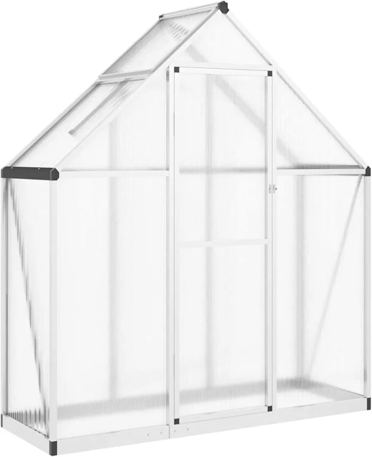Gecheer Gewächshaus Aluminium Silbern 169x58x195cm UV-beständige Polycarbonatplatten Lüftungsfenster Flügeltür Fundamentrahmen für Hobby-Gartenbau – Bild 2