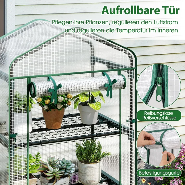 RELAX4LIFE Mini Gewächshaus, Foliengewächshaus mit 5 Regalen & Rolltür & Metallrahmen, Überwinterungszelt für Pflanzen, Tomatengewächshaus Winterfest für Garten, Terrasse, Balkon, 69 x 48 x 190 cm – Bild 3