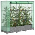 Hochbeet mit Gewächshaus-Aufsatz in Rattan-Optik, 120x40x123 cm, Hellgrau, für Garten, Balkon, Gemüse, Kräuter und Blumen - Thumbnail 1