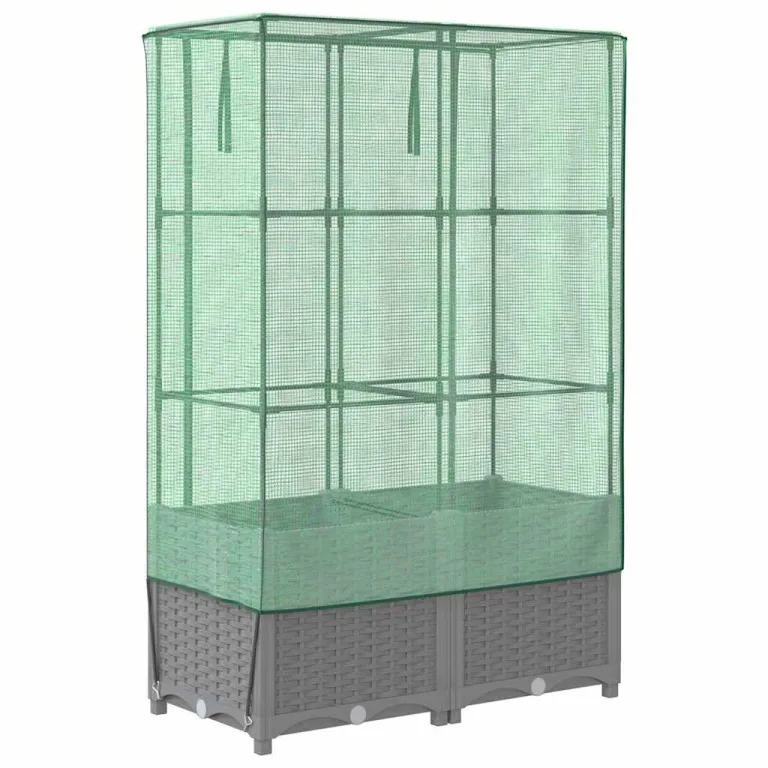 Hochbeet mit Gewächshaus-Aufsatz, Rattan-Optik Hellgrau, 80x40x138 cm PP Eisenrohr, Stabiler Pflanzkasten für Gartenbeete & Gartenarbeit Outdoor, schützt Pflanzen – Bild 6
