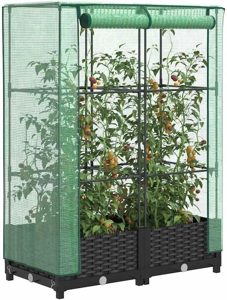 Hochbeet mit Gewächshaus-Aufsatz, Rattan-Optik Schwarz, 80x40x123 cm, Stabiler Eisenrahmen, Pflanzkasten für Garten & Balkon, Frühbeet mit PE-Abdeckung für optimales Wachstum – Bild 2
