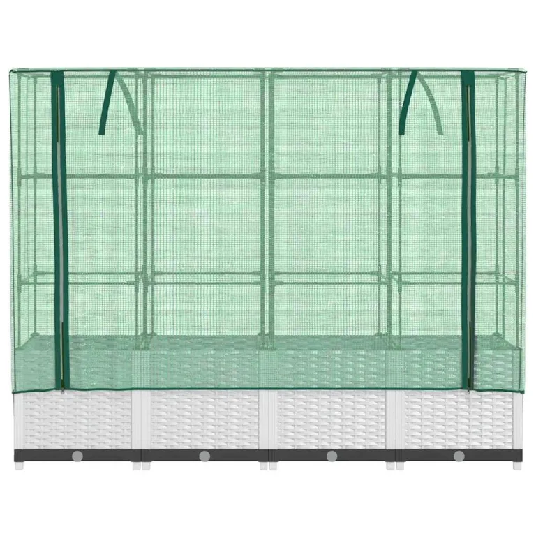 Hochbeet mit Gewächshaus-Aufsatz Rattan-Optik 160x40x138 cm, Weißer PP Pflanzkasten für Gartenbeet, robuste Hochbeete für Blumenbeet & Gartenbox zum Pflanzen Anbau & Schutz – Bild 4