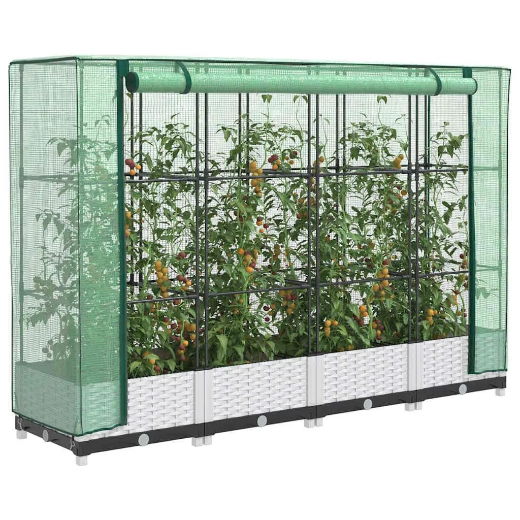 Hochbeet mit Gewächshaus-Aufsatz Rattan-Optik, 160x40x123 cm, Stabiler Pflanzkasten für Gartenbeete Outdoor, Robustes PP-Material, ideal für Pflanzenzucht und Schutz Ihrer Blumen - Bild 1