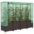 Hochbeet mit Gewächshaus-Aufsatz, Rattan-Optik, 160x40x138 cm, Stabiler Pflanzkasten Outdoor aus PP und Eisen für Gartenbeet, Frühbeet und Blumenbeet - Thumbnail 1