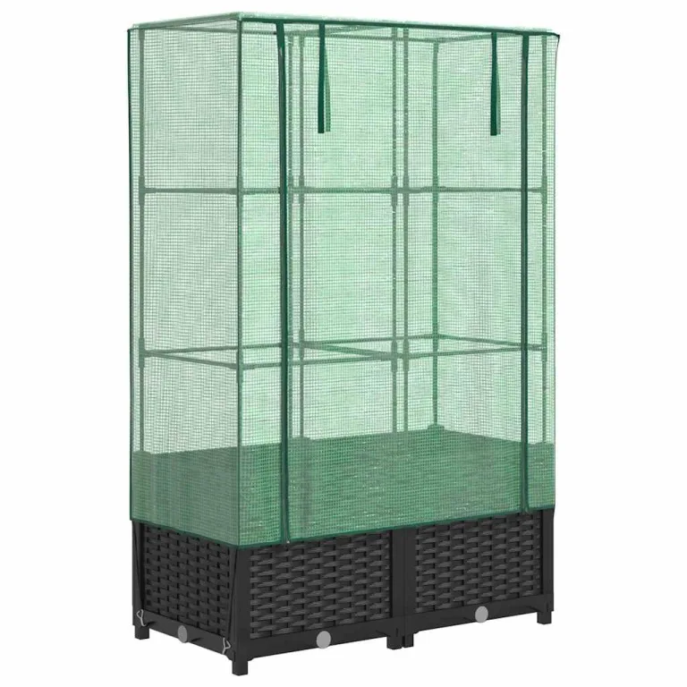 Hochbeet mit Gewächshaus-Aufsatz in Rattan-Optik, 80x40x138 cm, Stabiler Eisenrahmen für Pflanzen, Gemüse und Kräuter, ideal für Garten und Balkon – Bild 2