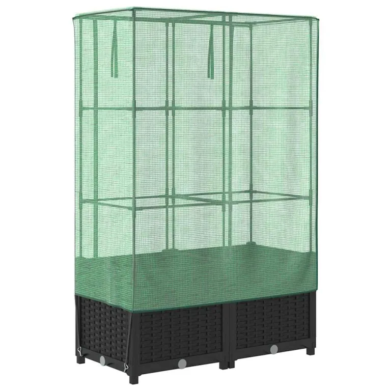 Hochbeet mit Gewächshaus-Aufsatz in Rattan-Optik, 80x40x138 cm, Stabiler Eisenrahmen für Pflanzen, Gemüse und Kräuter, ideal für Garten und Balkon – Bild 6