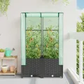 Hochbeet mit Gewächshaus-Aufsatz in Rattan-Optik, 80x40x138 cm, Stabiler Eisenrahmen für Pflanzen, Gemüse und Kräuter, ideal für Garten und Balkon - Thumbnail 3