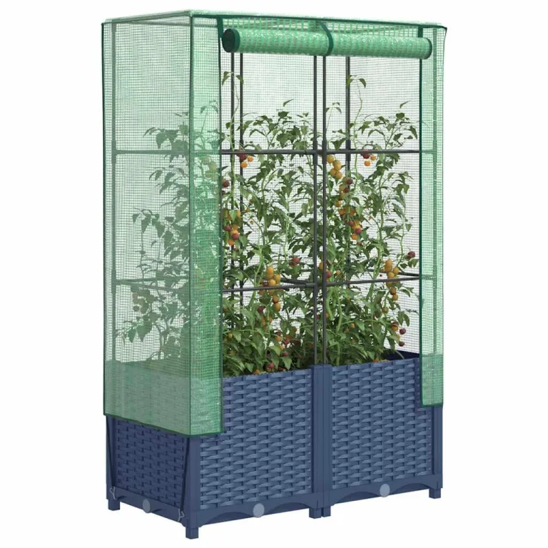 Hochbeet mit Gewächshausabdeckung, Rattanoptik Pflanzkasten Outdoor aus PP & Eisenrohr, 120x40x123 cm, für Gartenbeete, Stabiler Gartenkasten, Hochbeete & Blumenbeet – Bild 10
