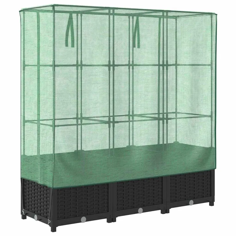 Hochbeet mit Gewächshaus-Aufsatz in Rattan-Optik, 120x40x138 cm, Stabiler Rahmen für Garten, Balkon und Terrasse, schützt Pflanzen effektiv – Bild 6