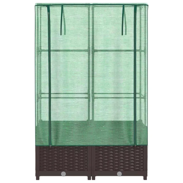 Hochbeet mit Gewächshaus-Aufsatz, Rattan-Optik braun, 80x40x138 cm, Stabiler Pflanzenkübel für Garten, Balkon, Terrasse, Robustes Frühbeet mit Eisenrahmen, für Gemüse und Blumen – Bild 4