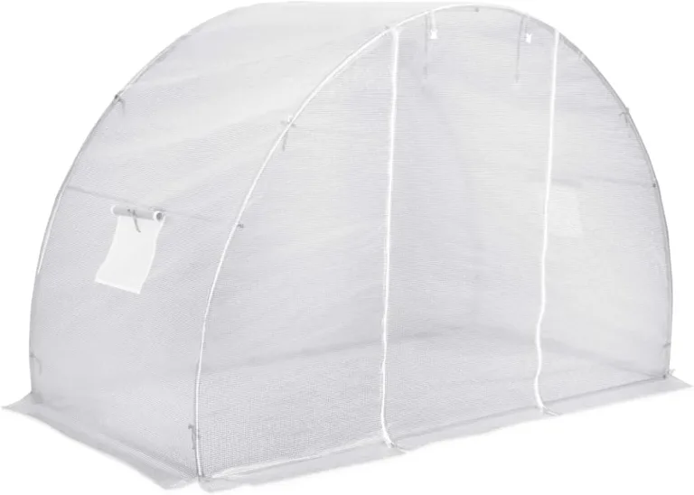 Gecheer Gewächshaus, 4,5 m² Tomatenhaus mit PE-Netzgewebe und verzinktem Stahlrahmen, 300x150x200 cm, mit 2 Fenstern und Tür, für Obst und Gemüse im Garten – Bild 4