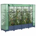 Hochbeet mit Gewächshausabdeckung, Rattanoptik Blaugrau, 160x40x123 cm, Stabiler Pflanzkasten Outdoor für Gartenbeete, Gemüsebeet und Blumenbeet, schützt Pflanzen vor Witterung und Insekten - Thumbnail 1