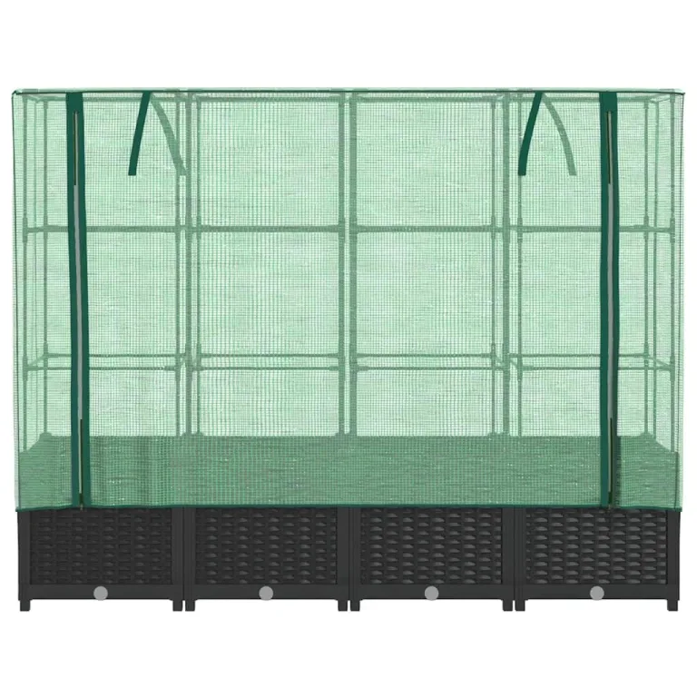 Hochbeet mit Gewächshausabdeckung, Rattanoptik, 160x40x138 cm, Stabiler Eisenrahmen, für Gemüse, Kräuter und Blumen im Garten – Bild 4