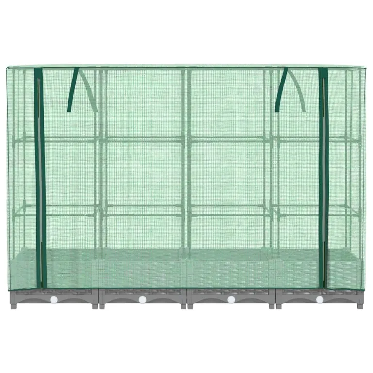 Hochbeet mit Gewächshaus-Aufsatz, Rattan-Optik Hellgrau, 160x40x123 cm, Robustes Polypropylen, für Garten & Balkon, schützt Pflanzen effektiv – Bild 4
