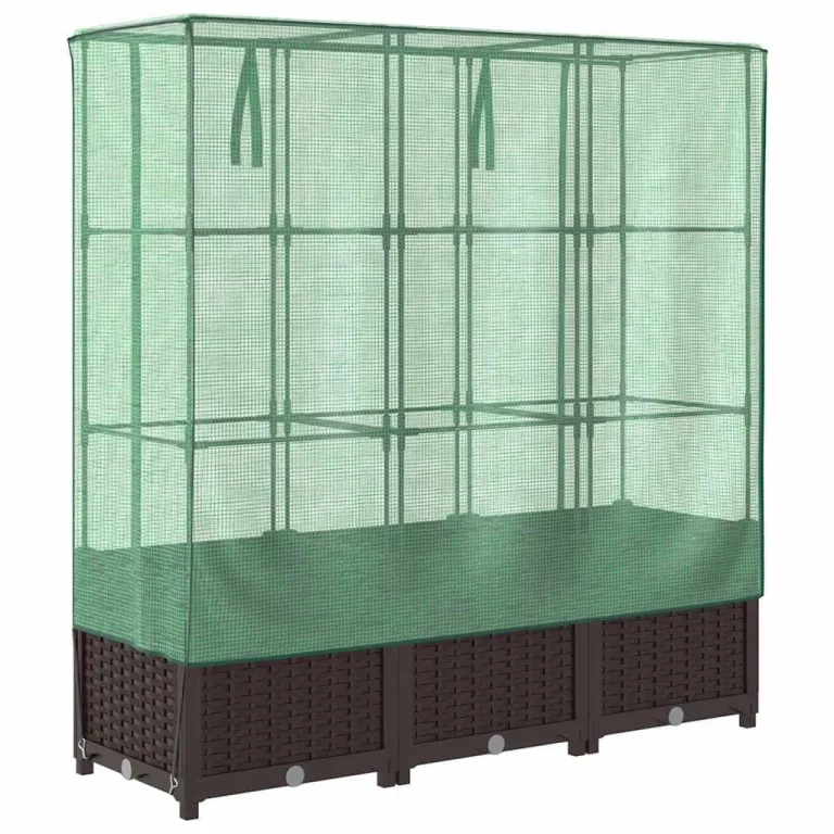 Hochbeet Gewächshaus-Aufsatz, Rattan-Optik Braun, 120x40x138 cm, Stabiler Pflanzkasten Outdoor für Gartenbeete, vielseitiger Gartenkasten, Hochbeete & Blumenbeet – Bild 6