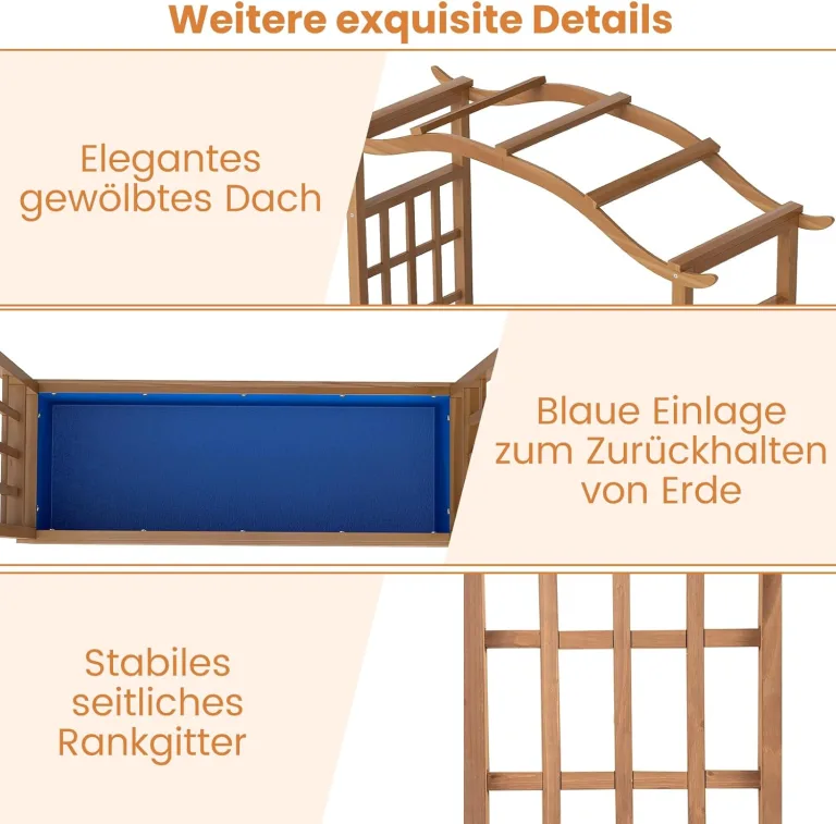GOPLUS Hochbeet mit Rankgitter & Dekorbogen, Blumenkasten aus Holz mit Rankhilfe, Gartenbett für Blumen, Gemüse, Kräuter, Kletterpflanzen & hängende Körbe, Pflanzkasten für Garten, Hof & Balkon – Bild 5
