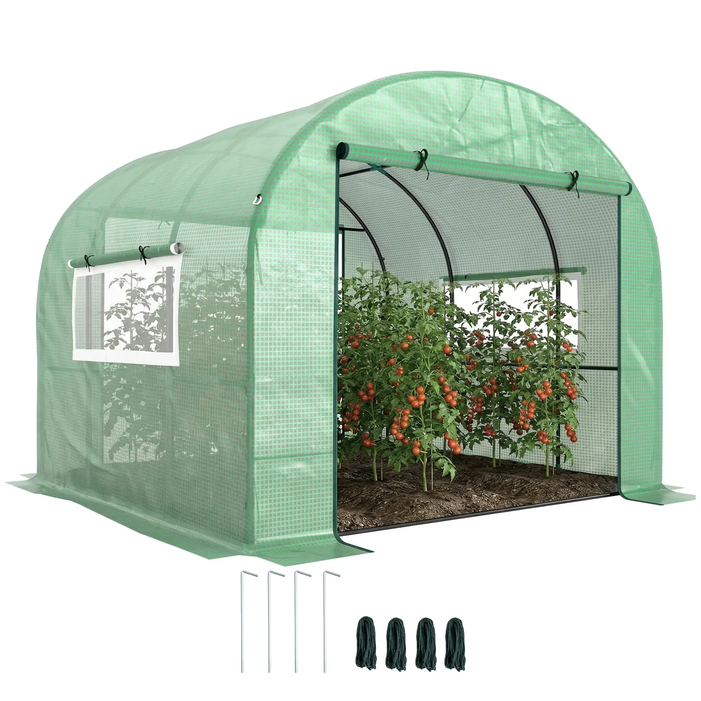 Outsunny Tunnel-Gewächshaus für den Garten, 3 x 3 x 2 m, mit aufrollbaren Türen und Fenstern, Gewächshaus für Gemüsegarten mit Struktur aus Stahl und PE-Abdeckung, für Gemüse, Blumen, Obst, UV-Schutz - Bild 1