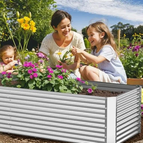 Pflanzkübel 2er-Set 180 x 90 x 40 cm verzinktes Hochbeet für den Außenbereich, Metall-Hochbeet für Gemüse, Stahl-Hochbeete für den Garten, oberirdisches Gartenbeet für Blumen-Rechteck – Bild 9