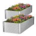 Pflanzkübel 2er-Set 180 x 90 x 40 cm verzinktes Hochbeet für den Außenbereich, Metall-Hochbeet für Gemüse, Stahl-Hochbeete für den Garten, oberirdisches Gartenbeet für Blumen-Rechteck - Thumbnail 8