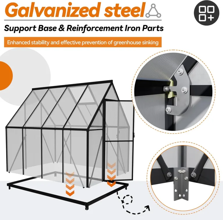 LARS360 Gewächshaus Aluminium Gartengewächshäuser mit Fundament, 4mm Polycarbonat Doppelstegplatten, Treibhaus für Garten, Tomatenhaus mit Dachfenster, Wetterfestes Pflanzenhaus, 230x180x195cm – Bild 3