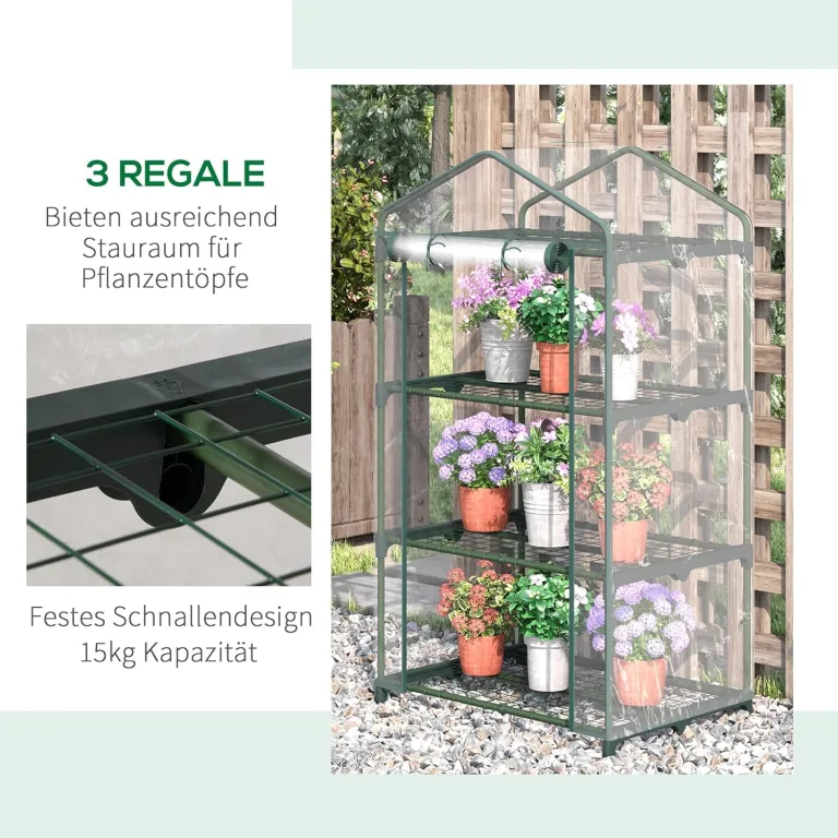 Outsunny Gewächshaus mit Regale, Winterfest Foliengewächshaus Treibhaus für Balkon, Garten, Tomatenhaus 69 x 49 x 125 cm, Tomatengewächshaus für Tomaten, Gemüse, Blumen, Pflanzen, Transparent – Bild 6