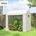 Outsunny begehbares Gewächshaus, Tomatengewächshaus für den Außenbereich, Gewächshaus für den Garten, Anzuchtgewächshaus mit Rolltür und Netzfenstern, PE-Abdeckung, 200 x 140 x 200 cm, weiß - Thumbnail 2