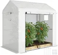 Outsunny begehbares Gewächshaus, Tomatengewächshaus für den Außenbereich, Gewächshaus für den Garten, Anzuchtgewächshaus mit Rolltür und Netzfenstern, PE-Abdeckung, 200 x 140 x 200 cm, weiß - Thumbnail 1