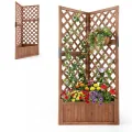 HOMASIS Blumenkasten mit Rankgitter, 140cm Hochbeet Holz, Eck Pflanzkasten mit Spalier & Drainageloch, Gartenspalier für Kletterpflanzen, Pflanzkübel mit Rankhilfe für Balkon Garten Terrasse (Natur) - Thumbnail 9