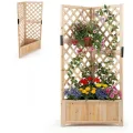 HOMASIS Blumenkasten mit Rankgitter, 140cm Hochbeet Holz, Eck Pflanzkasten mit Spalier & Drainageloch, Gartenspalier für Kletterpflanzen, Pflanzkübel mit Rankhilfe für Balkon Garten Terrasse (Natur) - Thumbnail 10