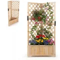 HOMASIS Blumenkasten mit Rankgitter, 140cm Hochbeet Holz, Eck Pflanzkasten mit Spalier & Drainageloch, Gartenspalier für Kletterpflanzen, Pflanzkübel mit Rankhilfe für Balkon Garten Terrasse (Natur) - Thumbnail 1