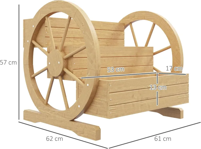 Outsunny Hochbeet aus Holz, Blumenkasten mit 3 Etagen, Gemüsebeet mit Wagenrad-Dekor, Kräuterbeet mit Entwässerungslöchern für Garten, Balkon, Naturholz, 61 x 62 x 57 cm – Bild 8