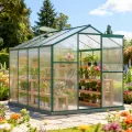 Gewächshaus Aluminium mit Fundament, 4,75 m² - 190 × 253cm, Gartengewächshäuser mit Dachfenster & Schiebetür für Gemüse & Toma, Gewächshaus Groß mit UV-beständigen Polycarbonatplatten - Thumbnail 1