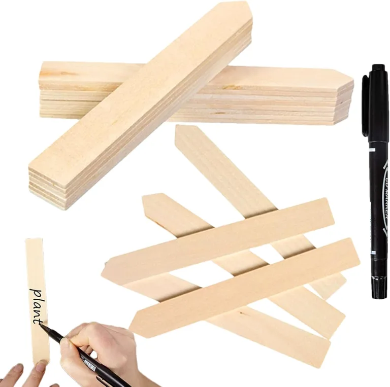 Pflanzenschilder Stecker - 50 Stück Wasserdichte Holz Markierungsstäbe - Mit Stift Pflanzen Namensschildern,für Garten Gewächshaus Balkon Beet mit Gemüse Kräutern – Bild 1